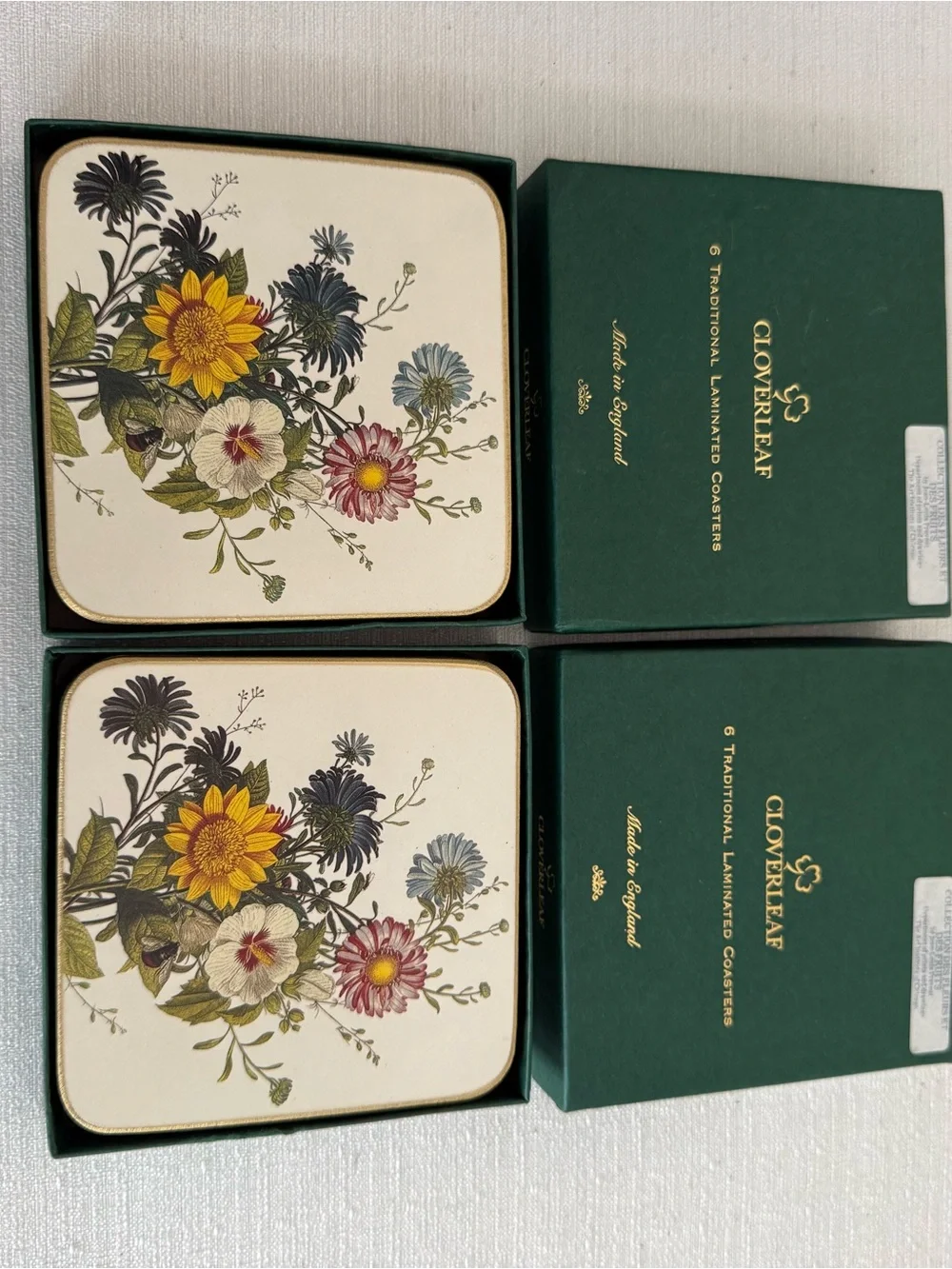 2 CLOVERLEAF Floral Traditional Laminated Coasters (6) each